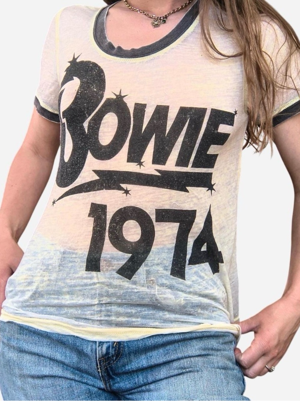 Bowie 1974 Short Sleeve Tee in Yellow with Black Trim